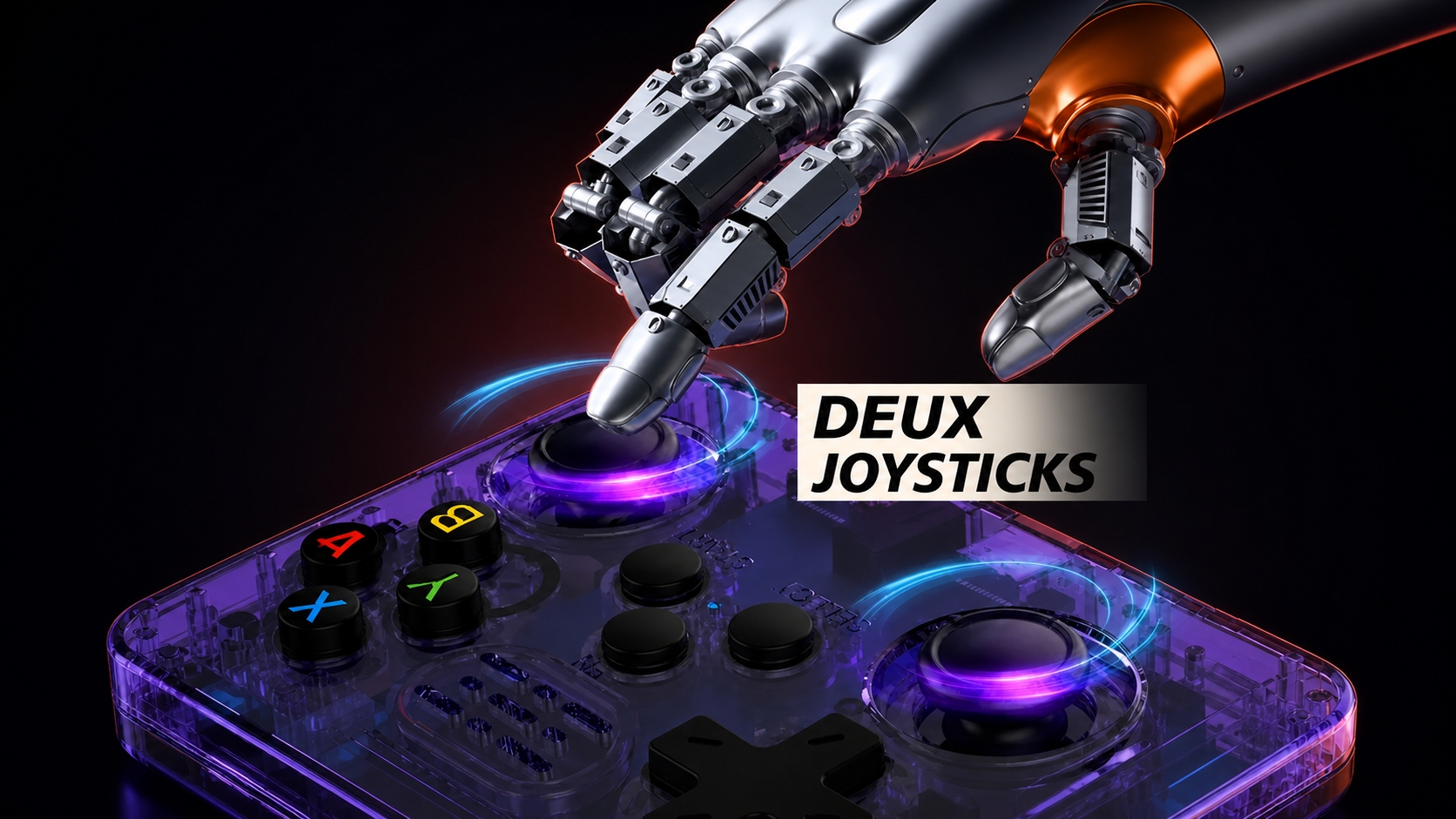 Main robotique utilisant les deux joysticks lumineux de la console portable